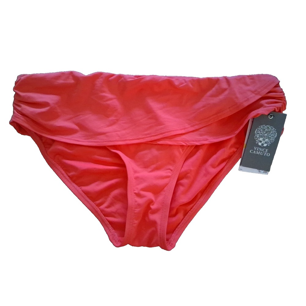 NWT VINCE CAMUTO Draped HW Bikini Bottom Size M Watermelon Retail $68